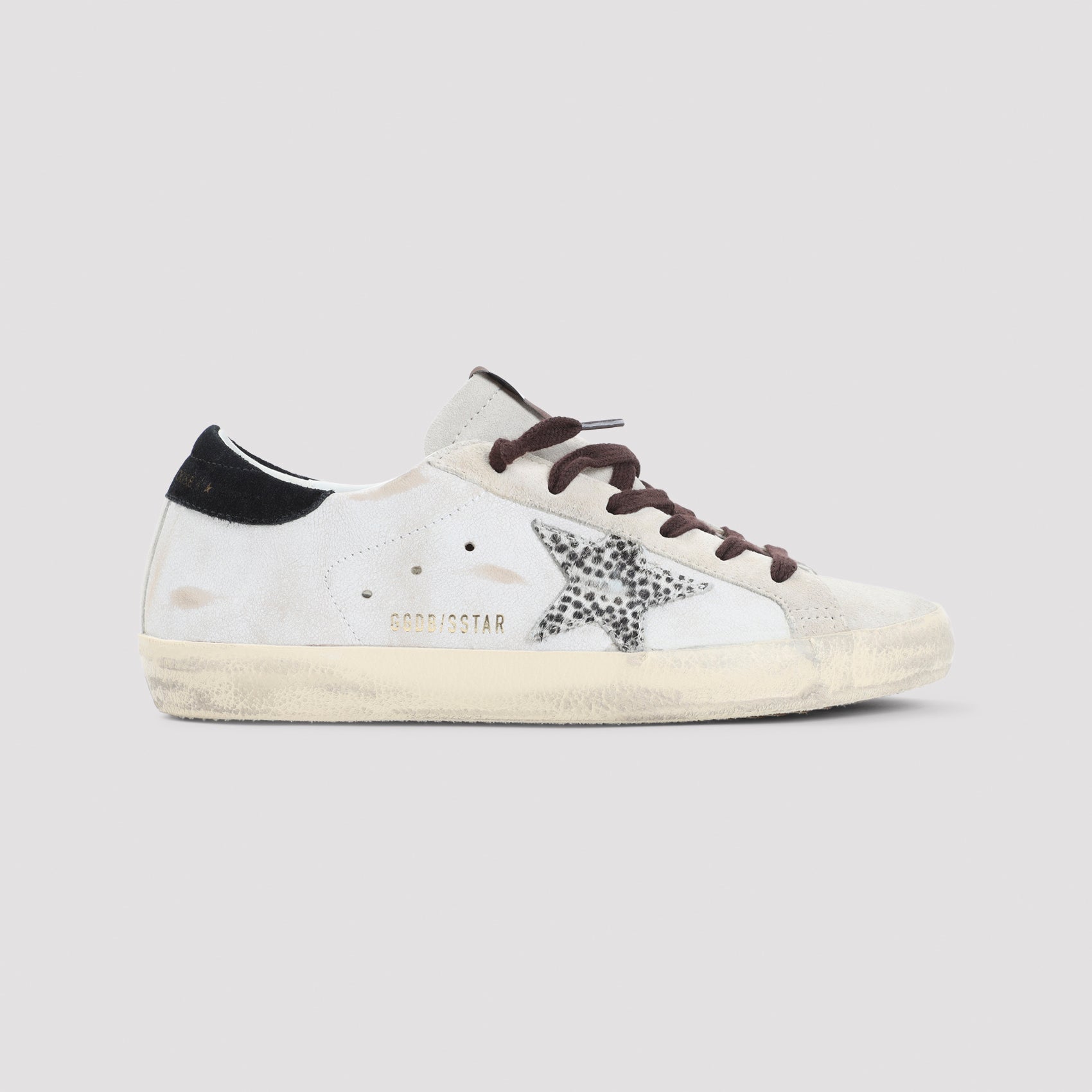 Golden Goose Superstar sneakers showing heel tab detail, rear view