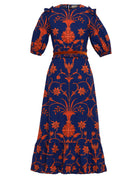 Moroccan-inspired floral print dress by Beyond by Vera, three-quarter angle