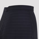Dark navy Givenchy pinstriped wool midi skirt, close-up of wool fabric texture