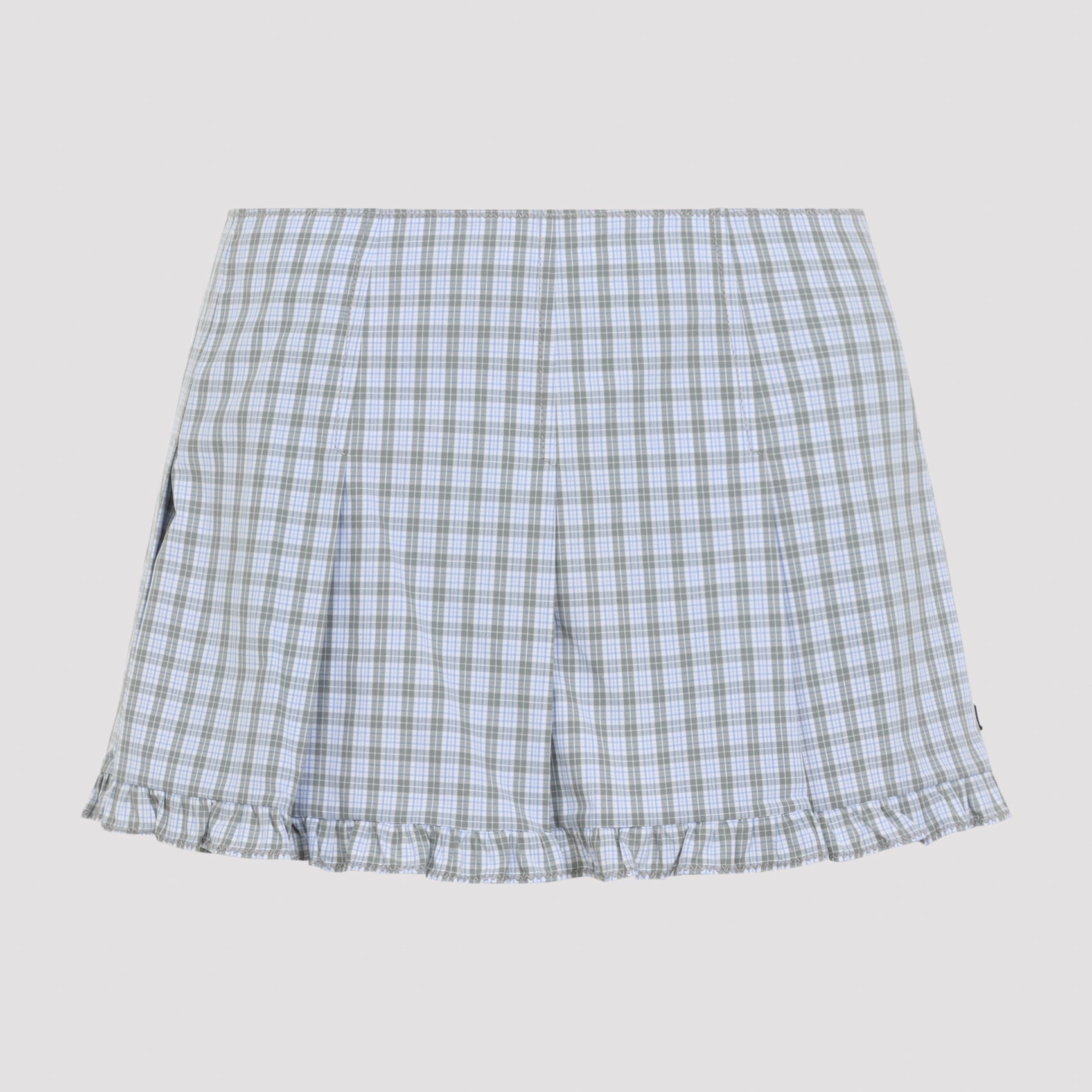 White checked cotton mini skirt with pleats by Miu Miu, front view
