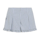 White checked Miu Miu mini skirt with flounced hem, side view