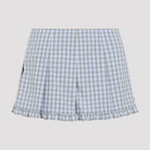 Miu Miu pleated mini skirt in white checked cotton, back view