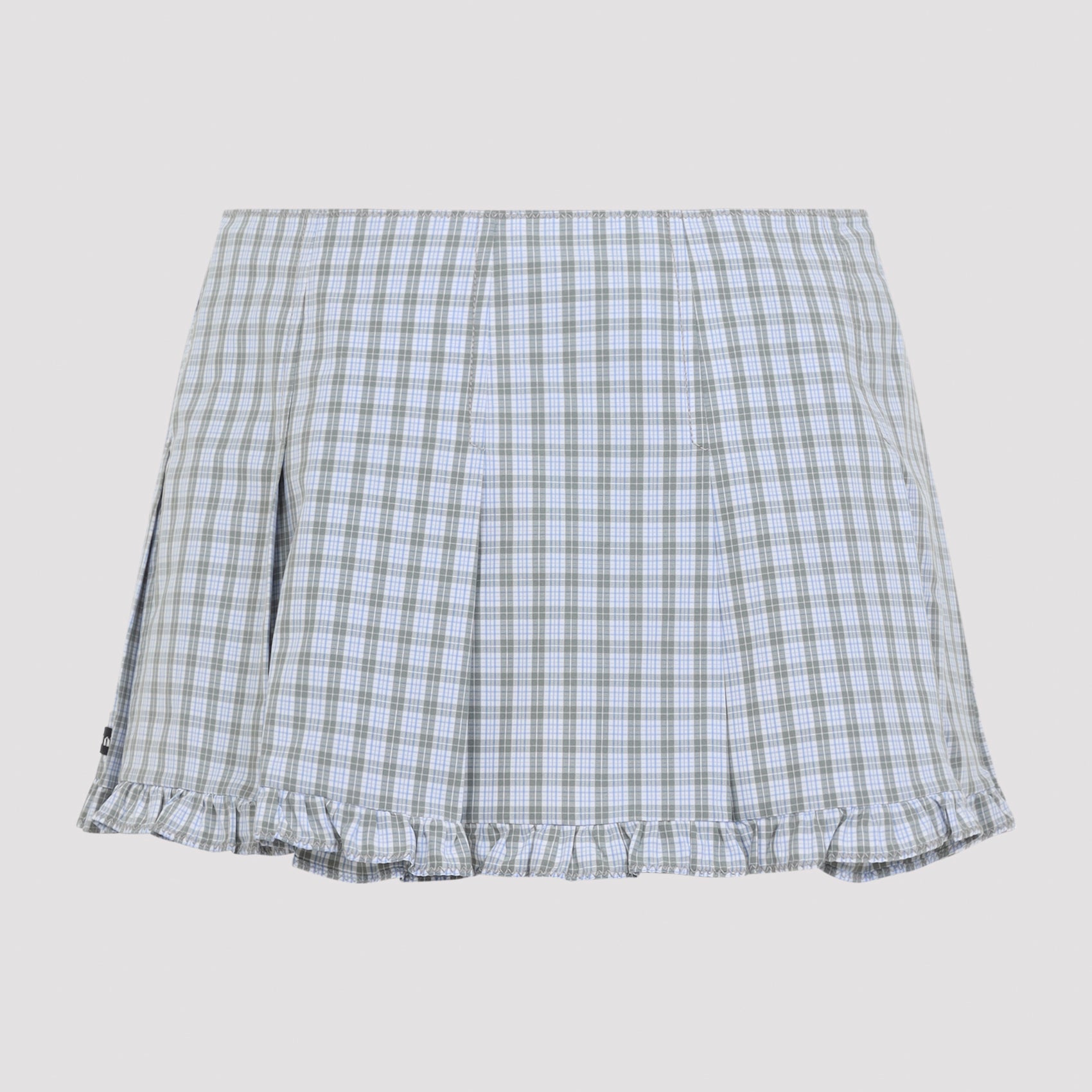 White checked cotton mini skirt by Miu Miu, detail of ruffle hem