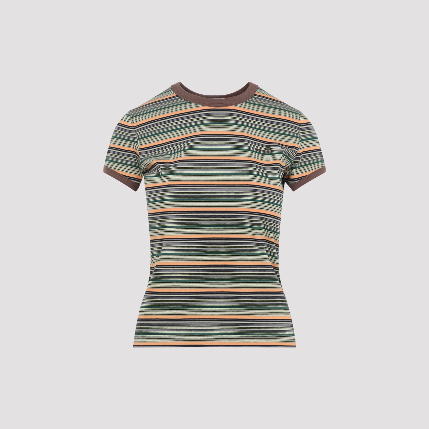 Multicolor striped Marni cotton t-shirt, side view showing slim silhouette