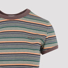 Brown ribbed trim detail on Marni multicolor striped cotton t-shirt sleeve