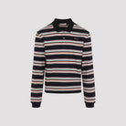Navy Marni cotton piqué polo with multicolour horizontal stripes, front view