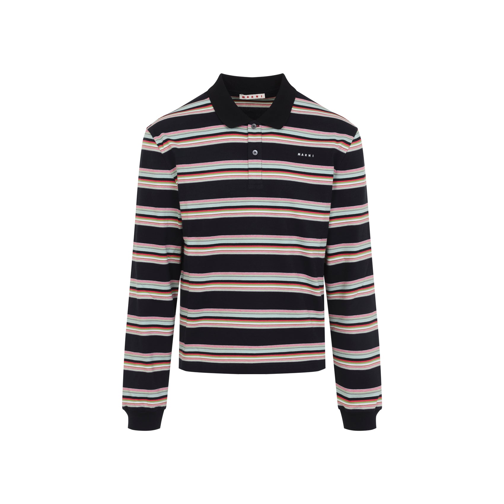 Marni long-sleeve polo with ribbed collar and two-button placket, detail view