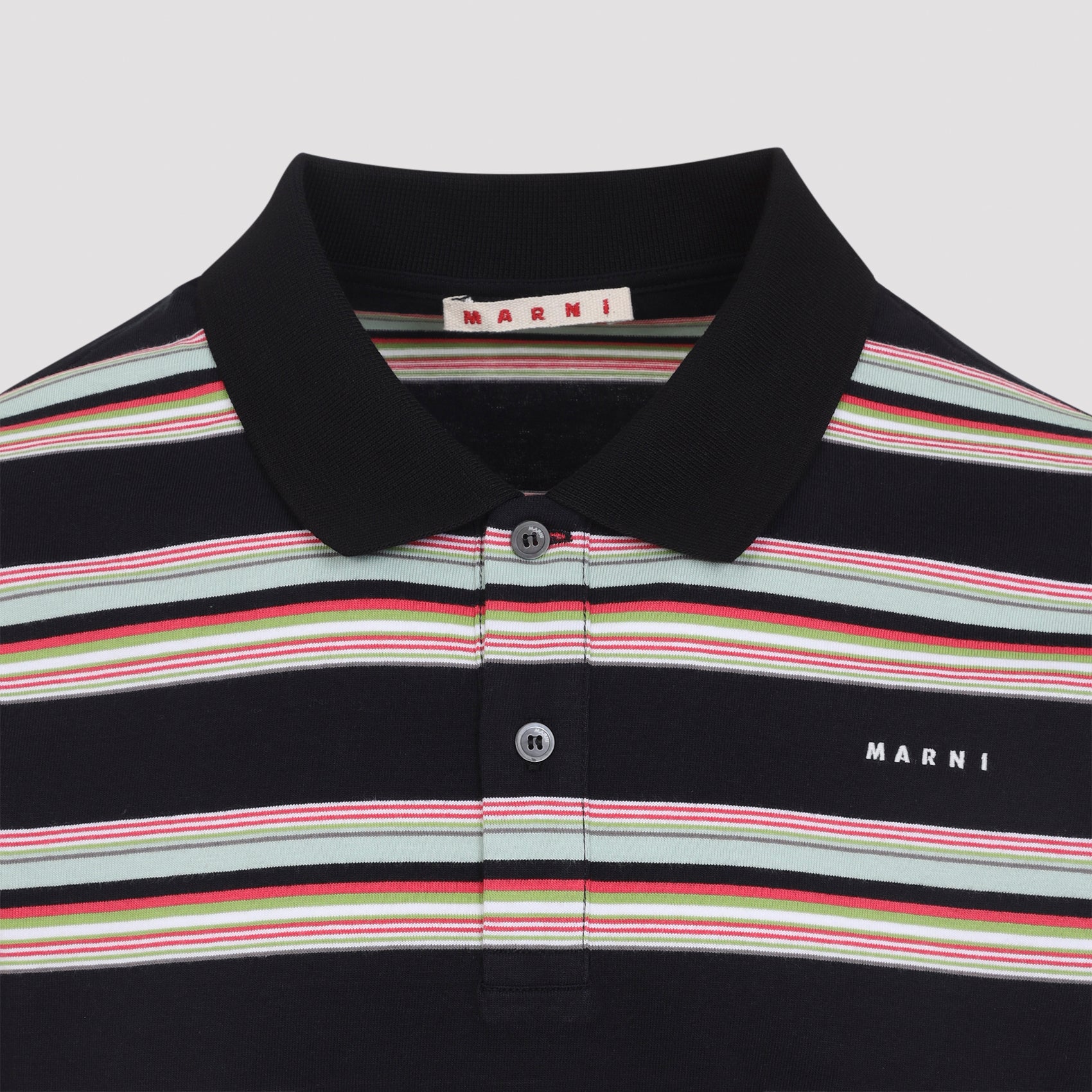 Navy Marni long-sleeve polo in cotton piqué, back view