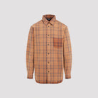 Orange checked cotton over shirt by EGONLAB, front view
