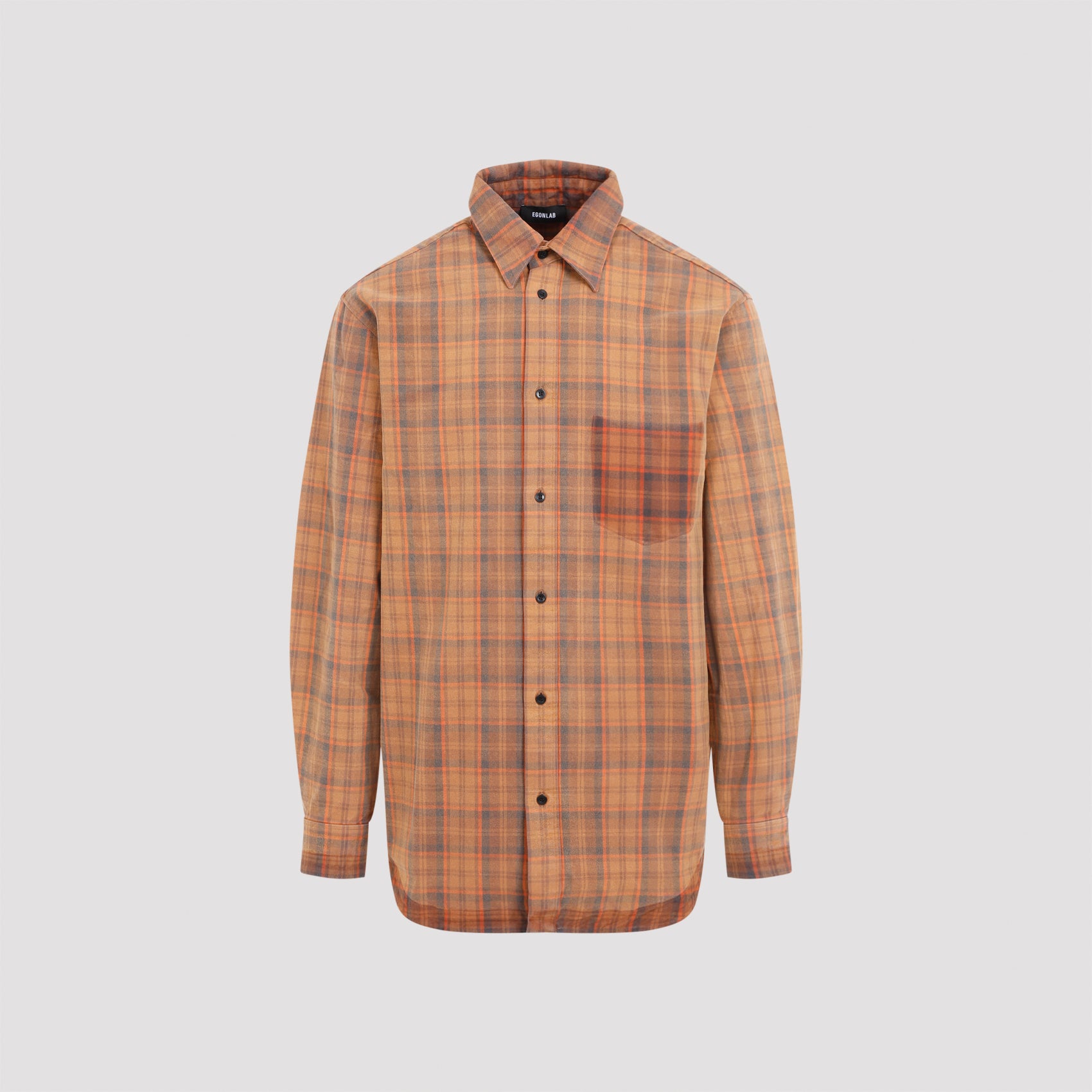 Orange checked cotton over shirt by EGONLAB, front view
