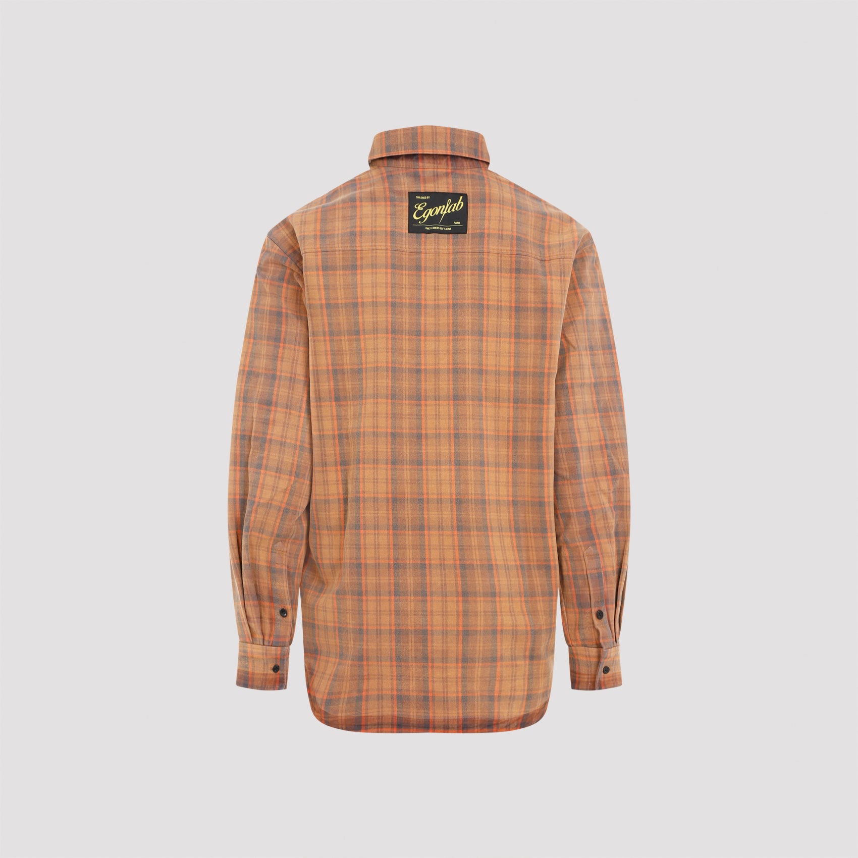 Orange EGONLAB over shirt with patch logo at back, rear view