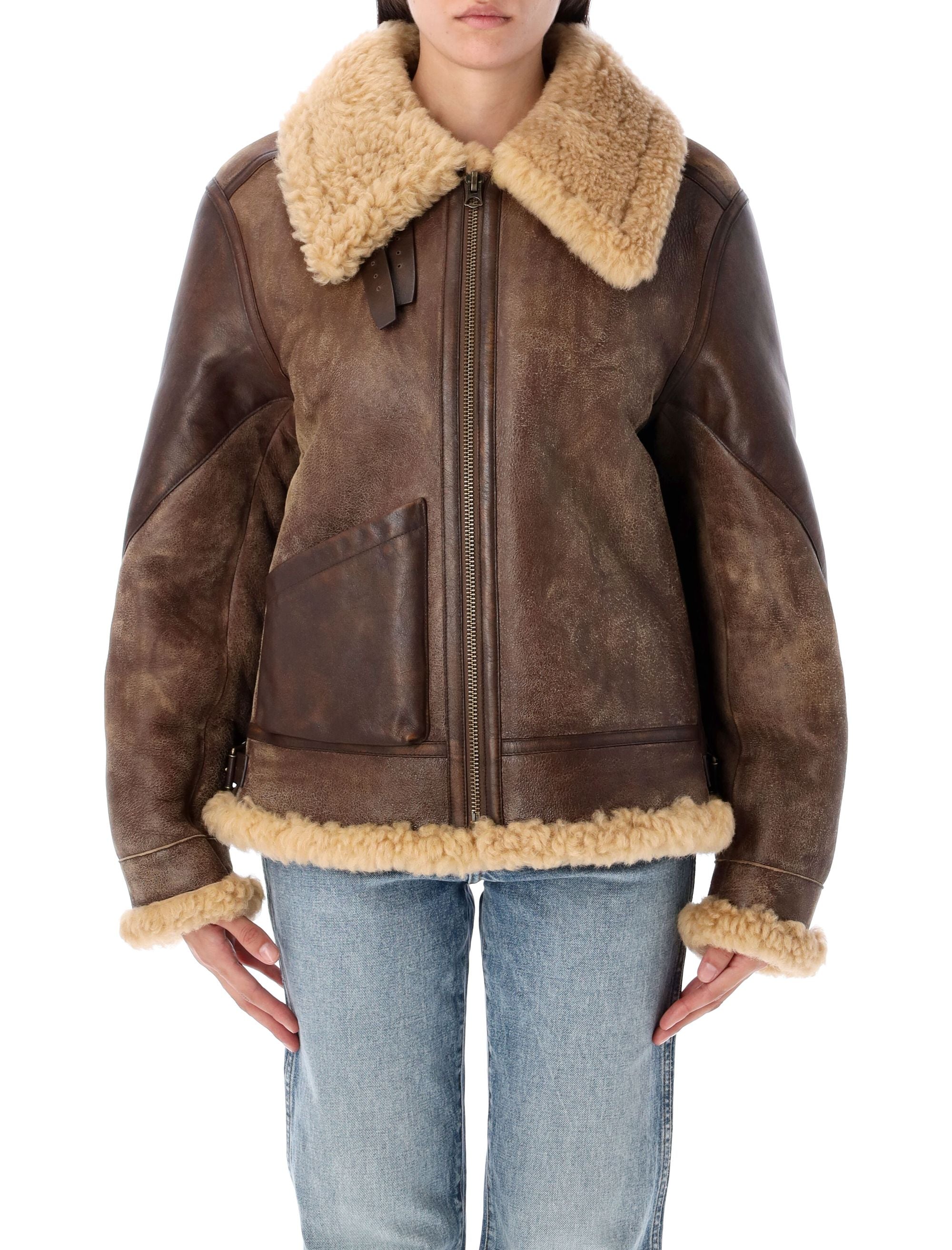 SHEARLING AVIATOR JACKET Ralph Lauren DARK TOFFE CREAM 4