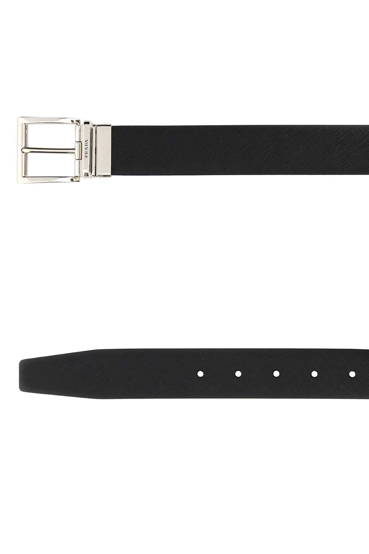 BLACK LEATHER REVERSIBLE BELT Prada