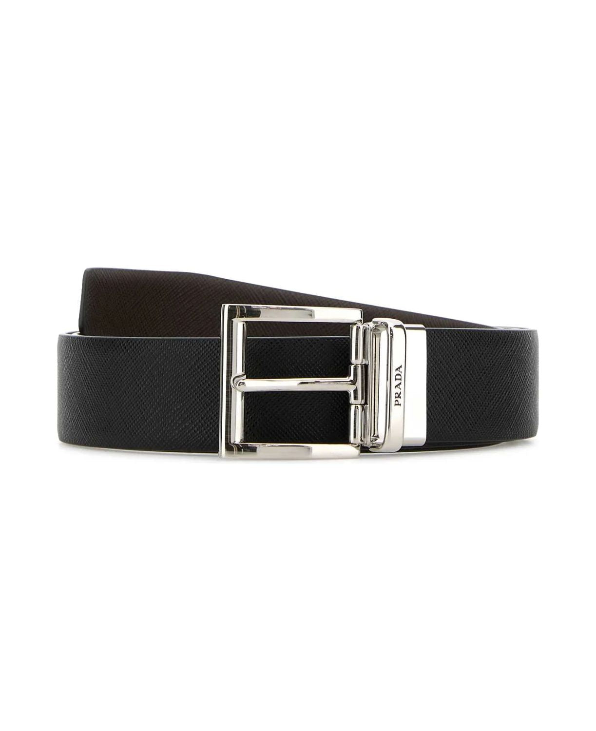BLACK LEATHER REVERSIBLE BELT Prada BLACK 110