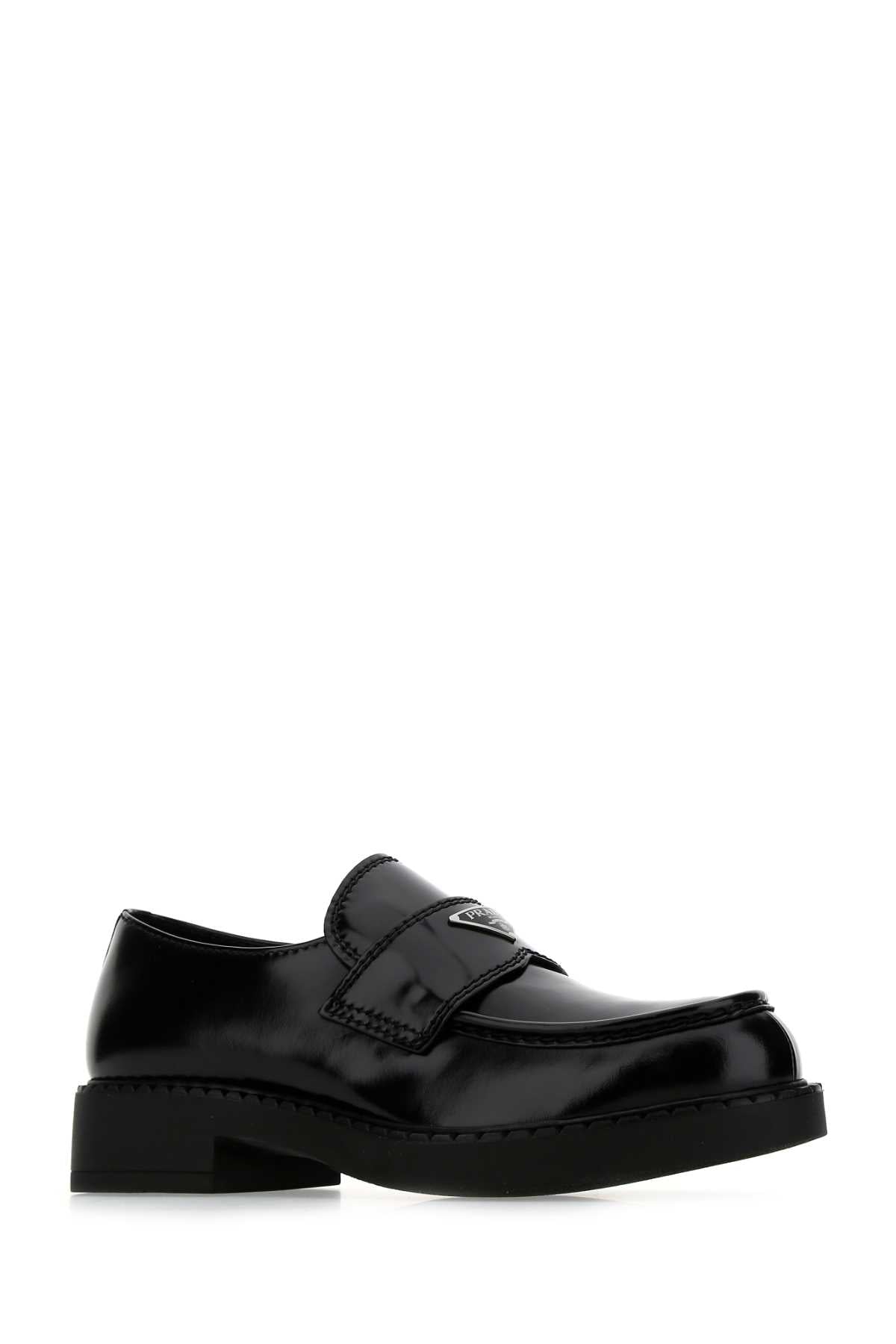 BLACK LEATHER LOAFERS Prada