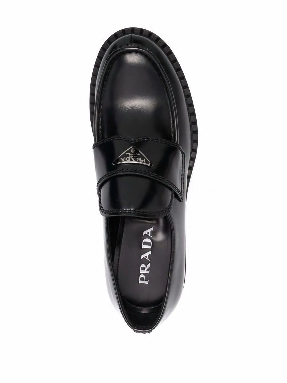 BLACK LEATHER LOAFERS Prada