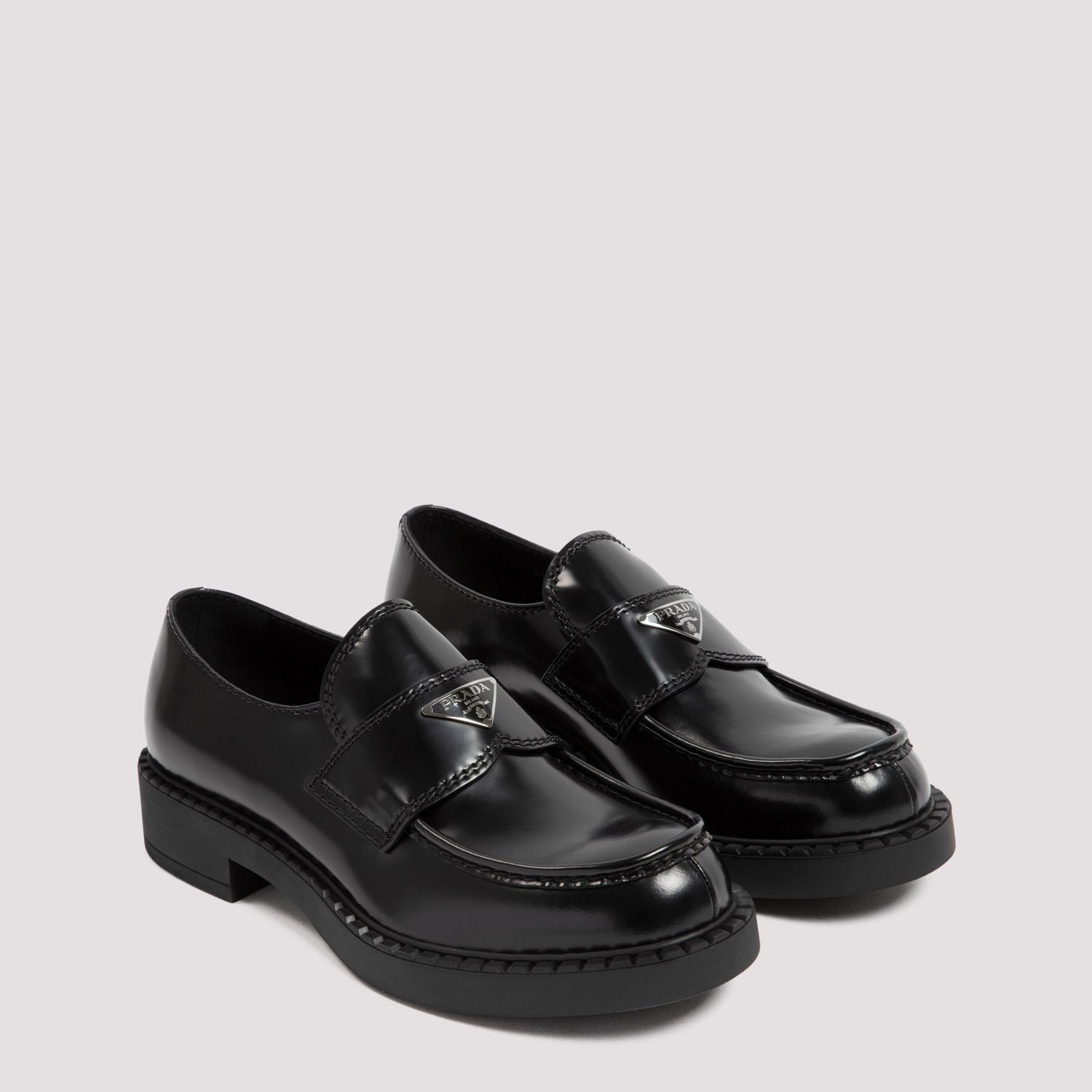 BLACK LEATHER CHOCOLATE LOAFERS Prada