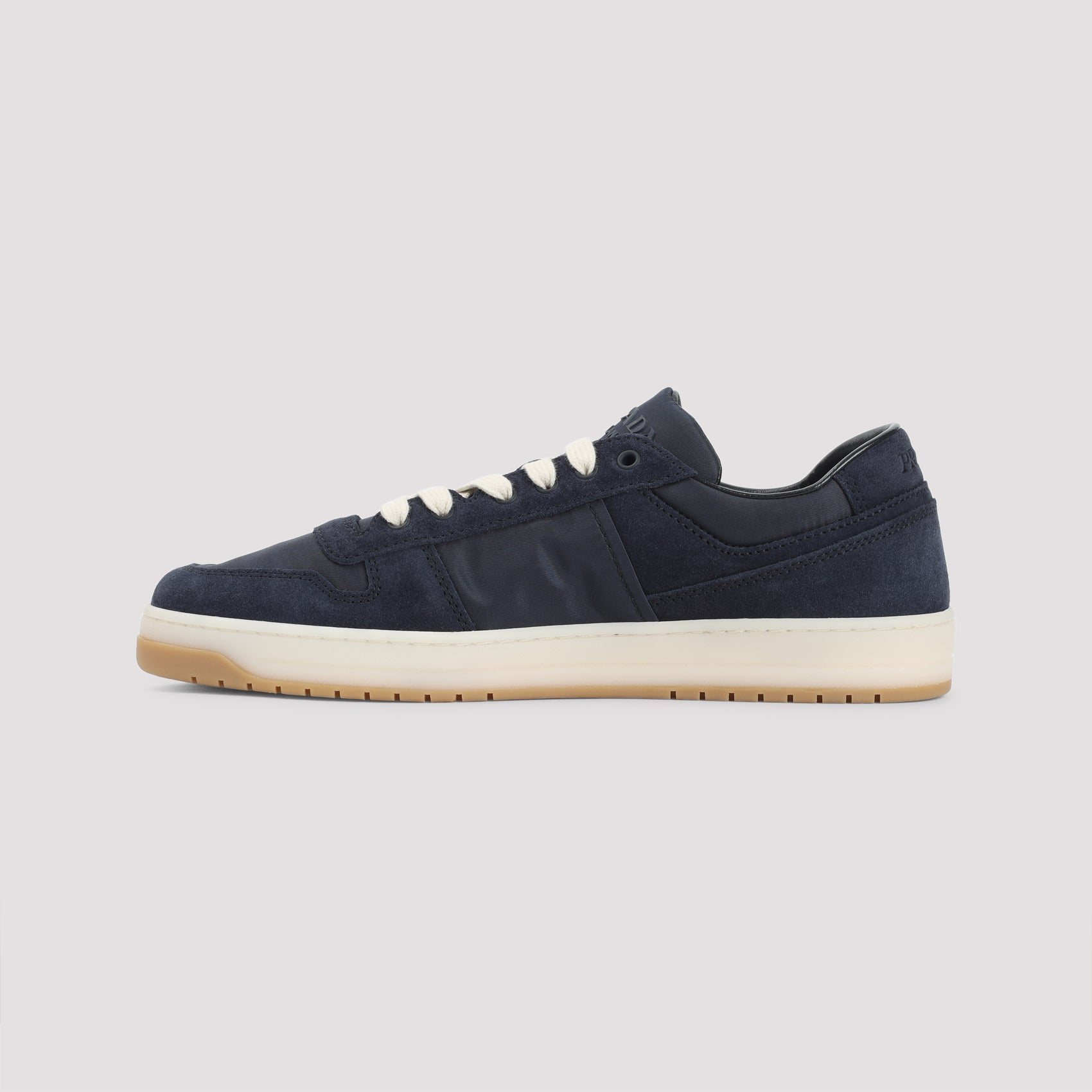 NAVY BLUE CANVAS AND SUEDE DOWNTOWN SNEAKERS Prada