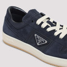 NAVY BLUE CANVAS AND SUEDE DOWNTOWN SNEAKERS Prada