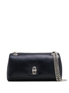 Black leather mini bag with chain strap by Marc Jacobs, front view