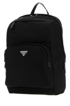 BLACK RE-NYLON AND LEATHER BACKPACK Prada