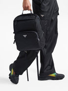 BLACK RE-NYLON AND LEATHER BACKPACK Prada