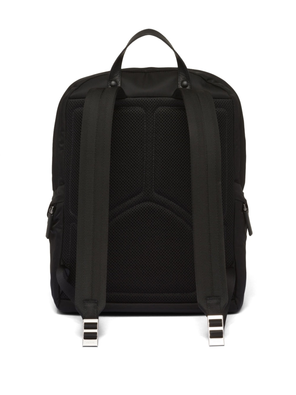 BLACK RE-NYLON AND LEATHER BACKPACK Prada