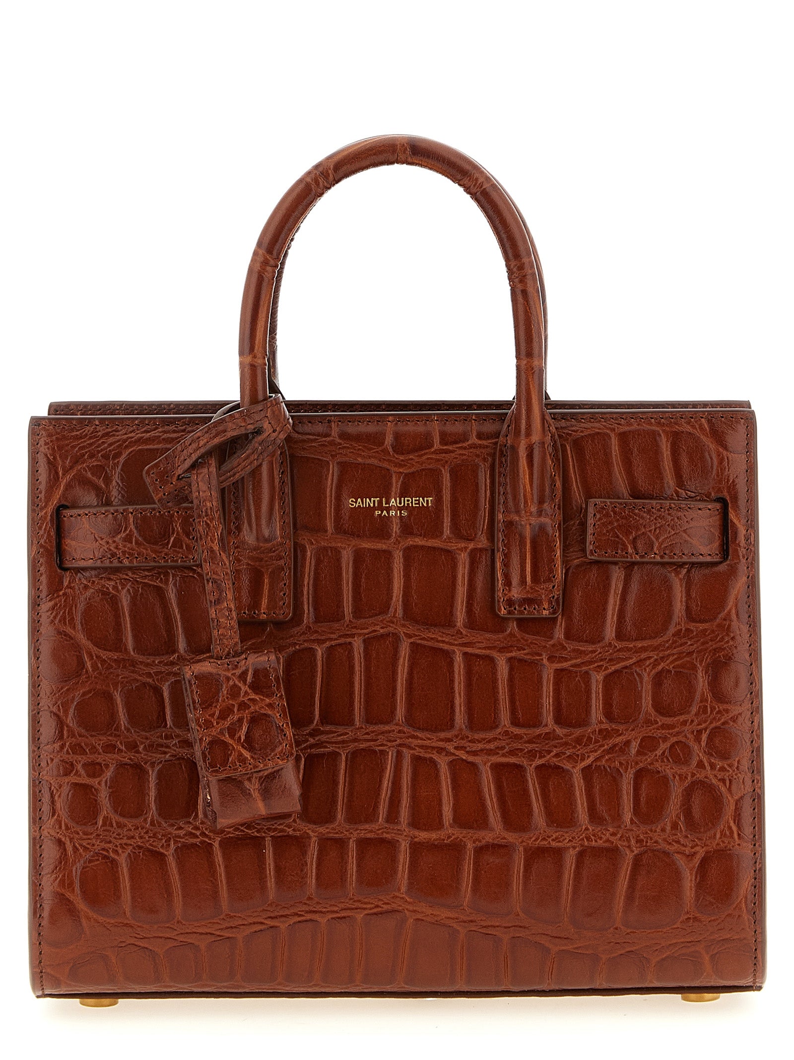 Brown crocodile-embossed leather Nano Sac De Jour satchel by Saint Laurent, front view