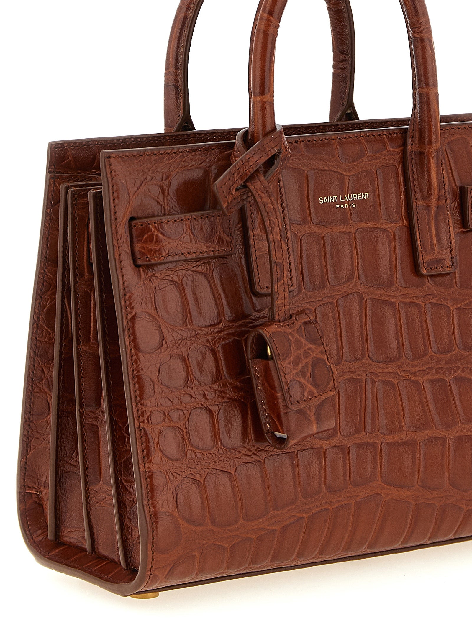 Brown crocodile-embossed Nano Sac De Jour by Saint Laurent, detail view