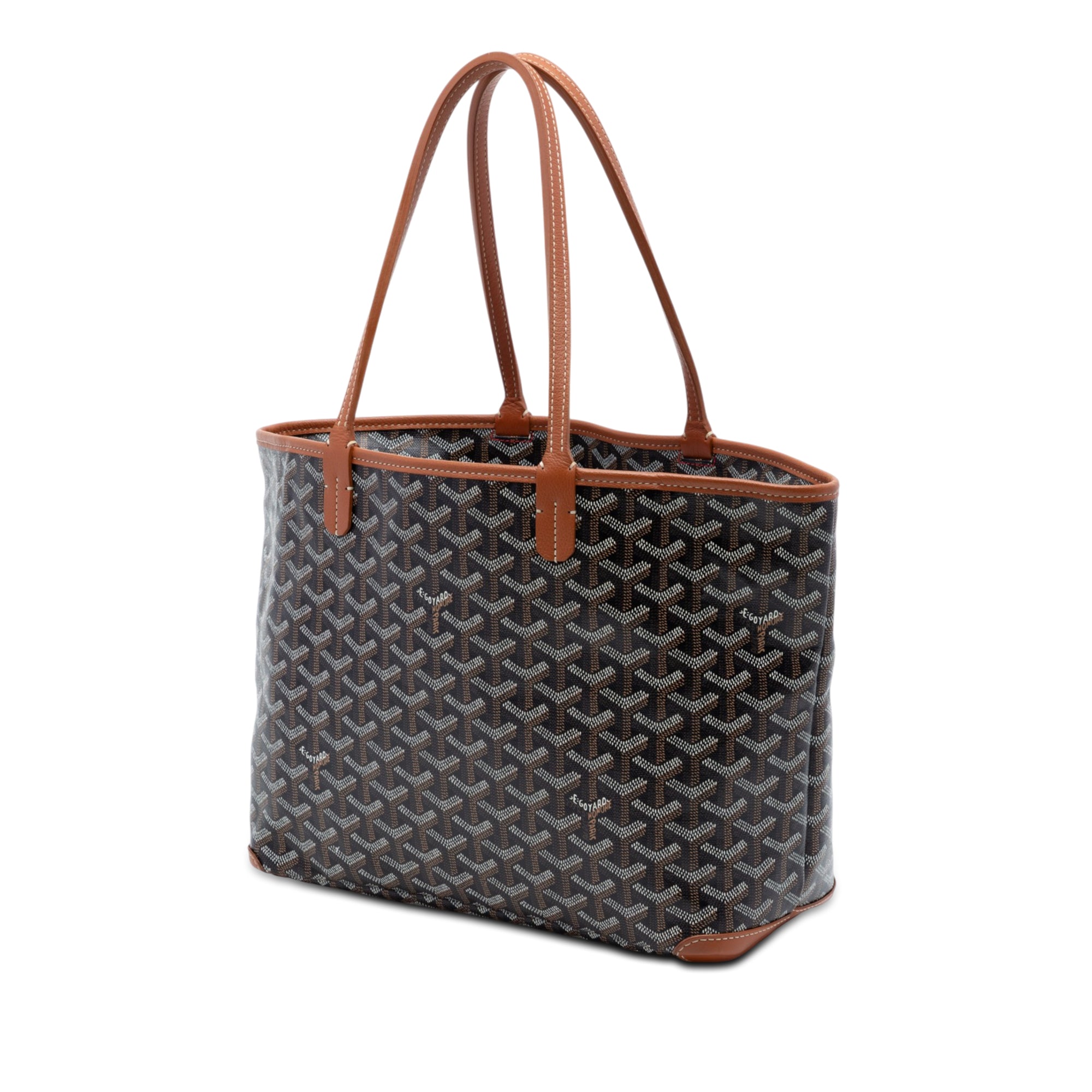 Black Goyard Artois PM tote bag with leather straps, side angle