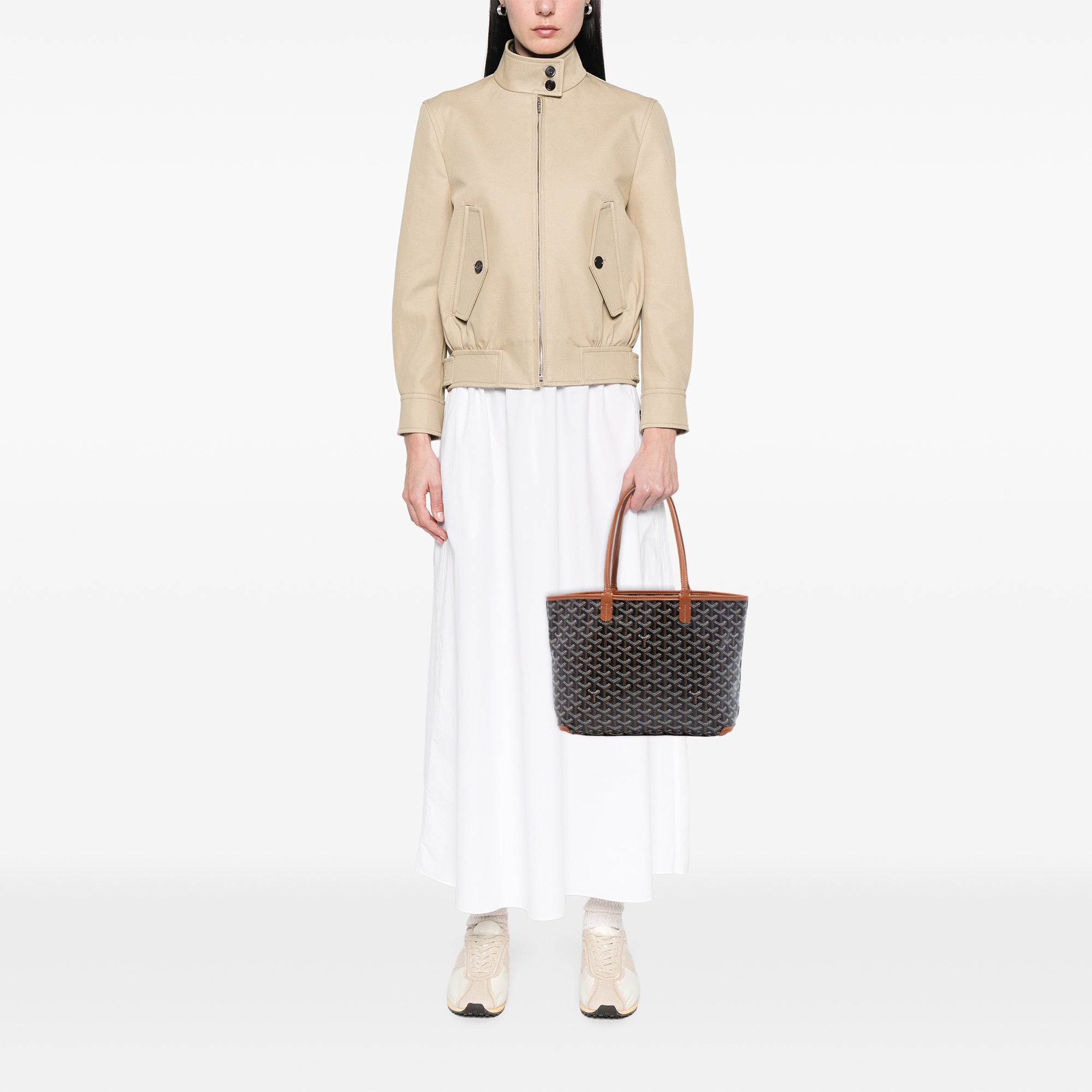 Black Goyard Artois PM tote bag detail of leather trim and hardware