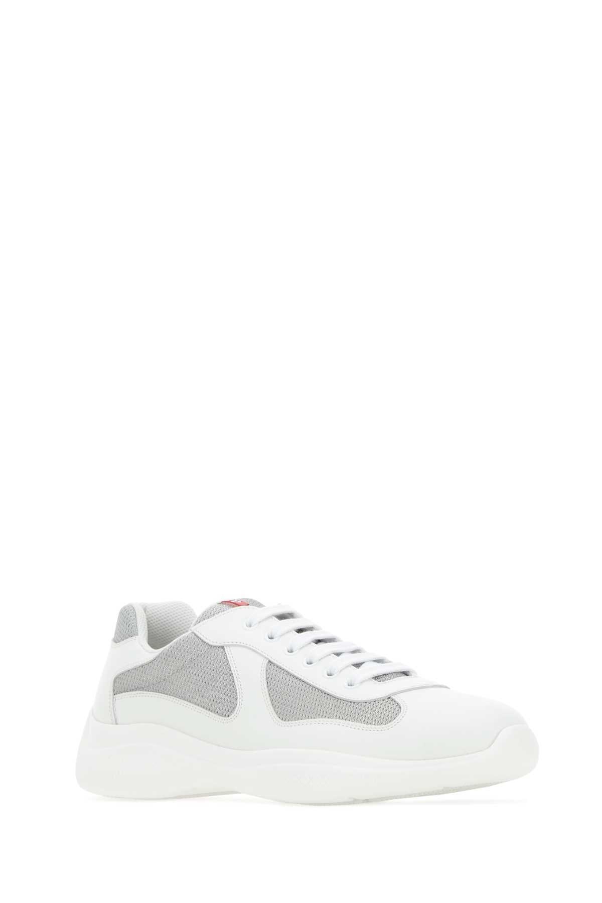 TWO-TONE LEATHER AND TECH FABRIC SNEAKERS Prada