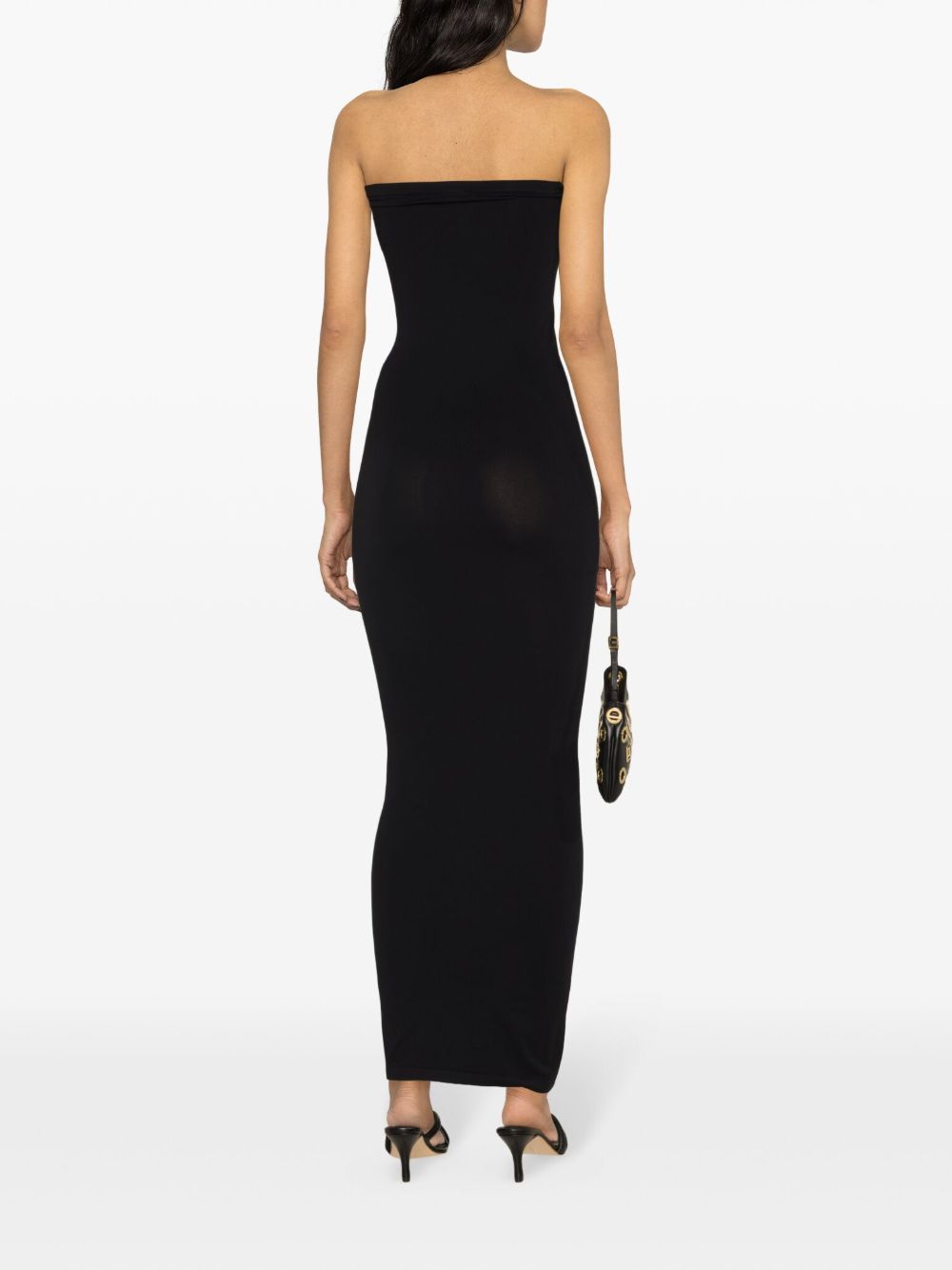 Black Wolford strapless evening dress, back view detail