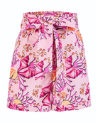 Coral Garden floral print shorts by Beyond by Vera, flat lay detail