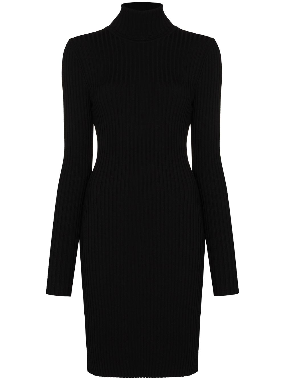 Black wool blend mini dress with turtleneck by Wolford, front view