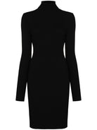 Black wool blend mini dress with turtleneck by Wolford, front view