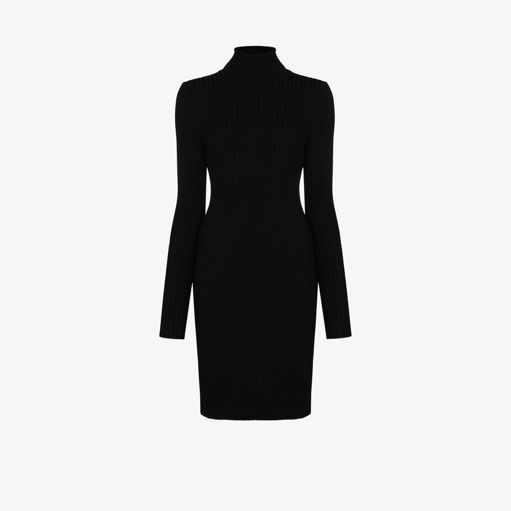 Wolford black mini dress, back view showing turtleneck detail