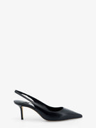 Black leather slingback pump with pointed toe by Jimmy Choo, side view