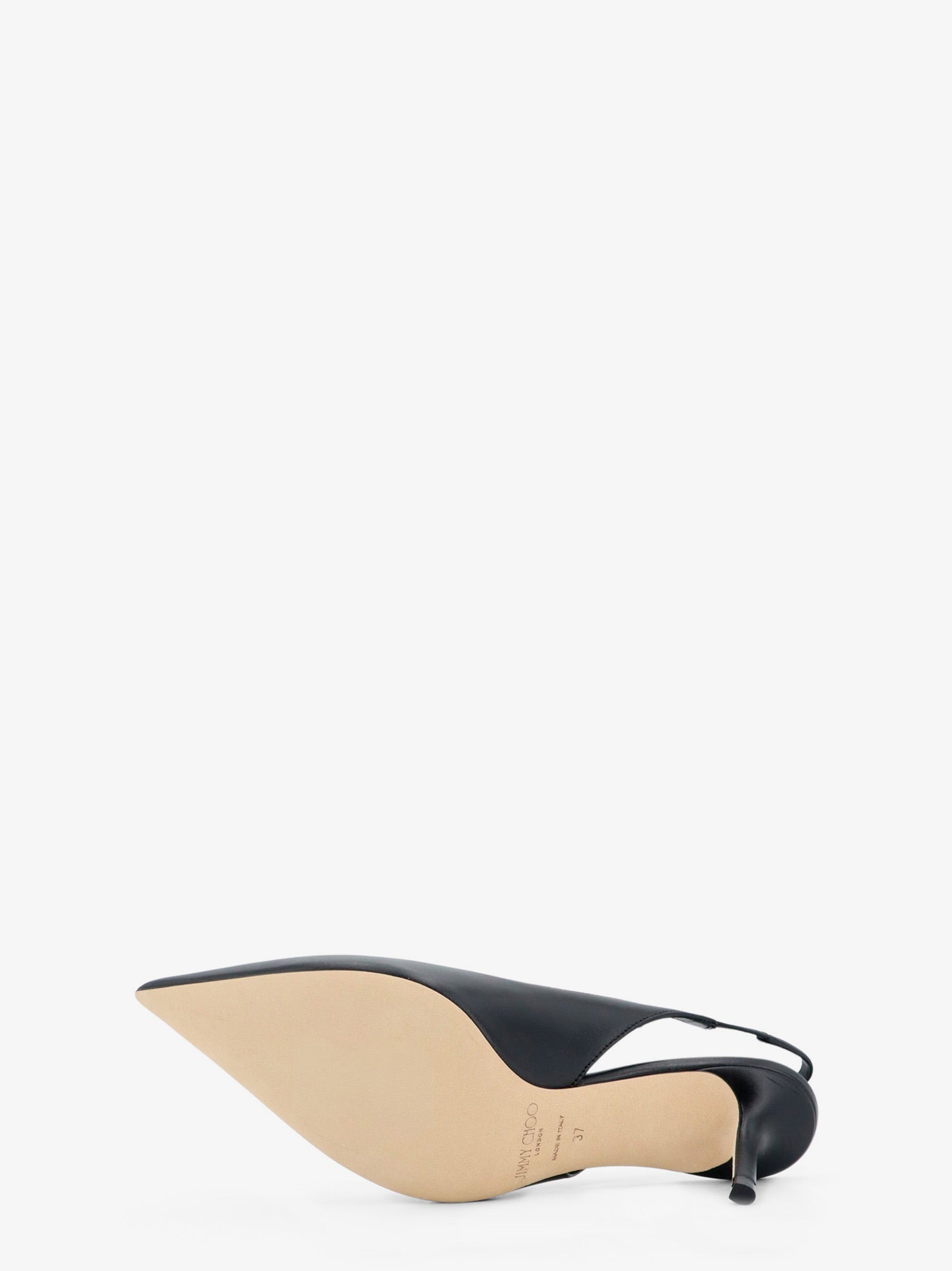 Jimmy Choo Love 65 pump in black leather with covered stiletto heel, back angle