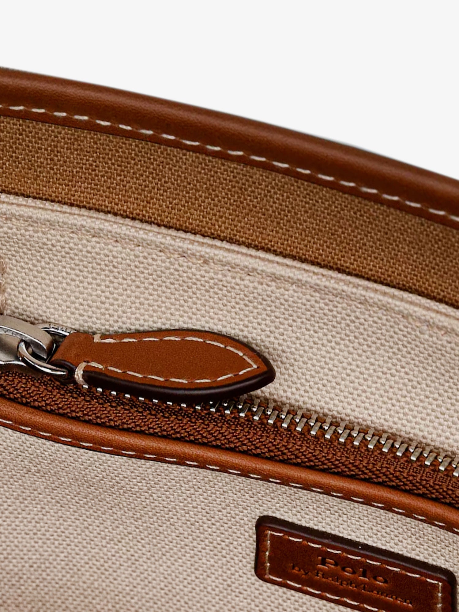 Polo Ralph Lauren canvas shoulder bag, detail of canvas texture and construction