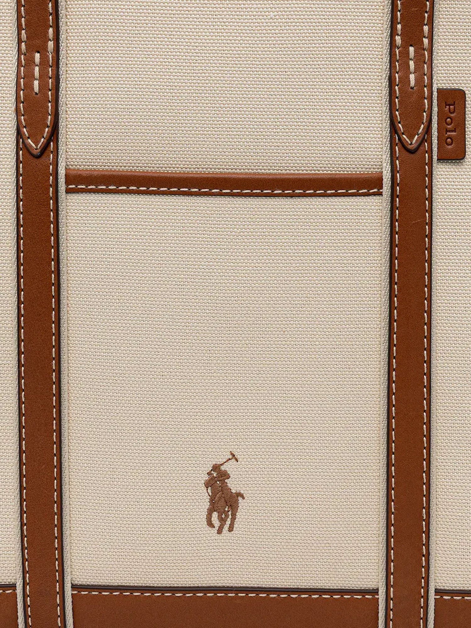 Polo Ralph Lauren canvas shoulder bag in beige, bottom view showing depth