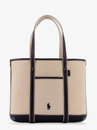 Beige canvas shoulder bag with embroidered logo by Polo Ralph Lauren, front view