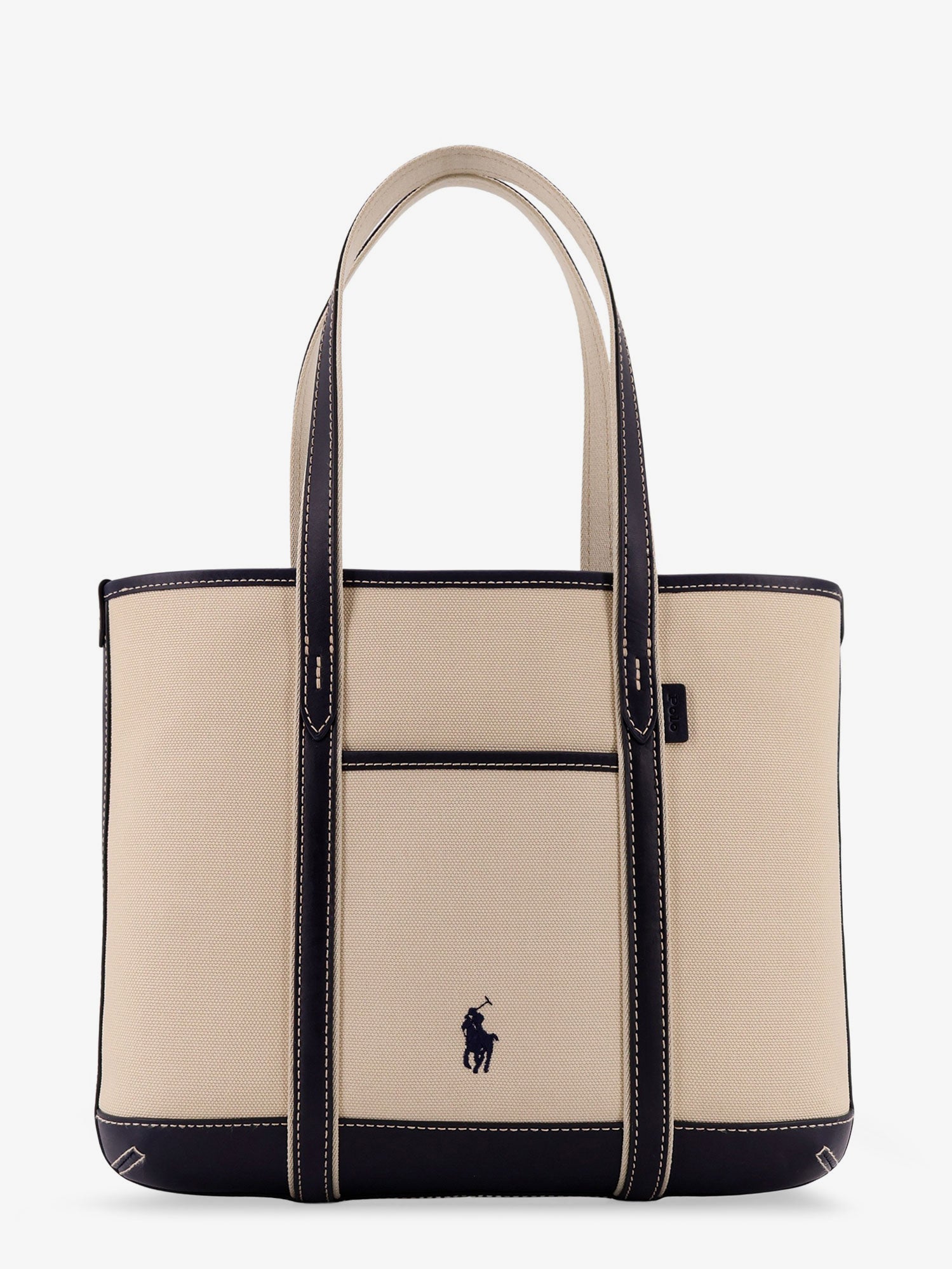 Beige canvas shoulder bag with embroidered logo by Polo Ralph Lauren, front view
