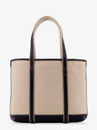 Beige canvas shoulder bag by Polo Ralph Lauren, detail of double leather handles