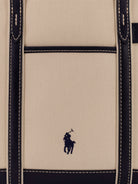 Beige canvas shoulder bag by Polo Ralph Lauren, open-top view showing interior
