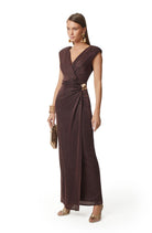 Bronze shimmer gown with gold-tone hardware and floor-length hem by Lord & Taylor Heritage