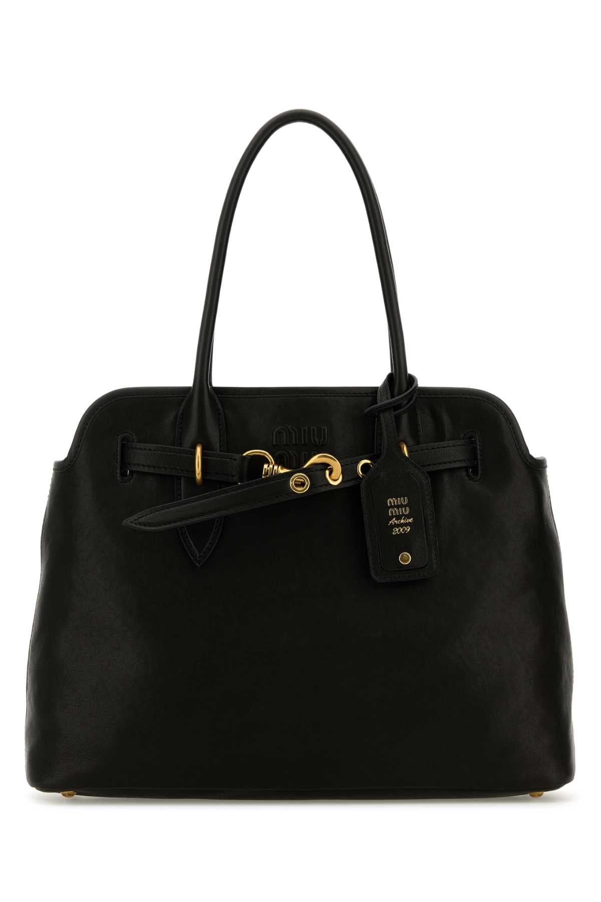 BLACK NAPPA LEATHER AVENTURE SHOPPING BAG Miu Miu BLACK TU
