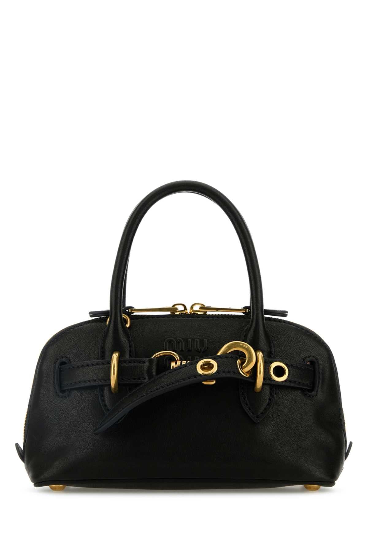 BLACK LEATHER MINI AVENTURE HANDBAG Miu Miu BLACK TU