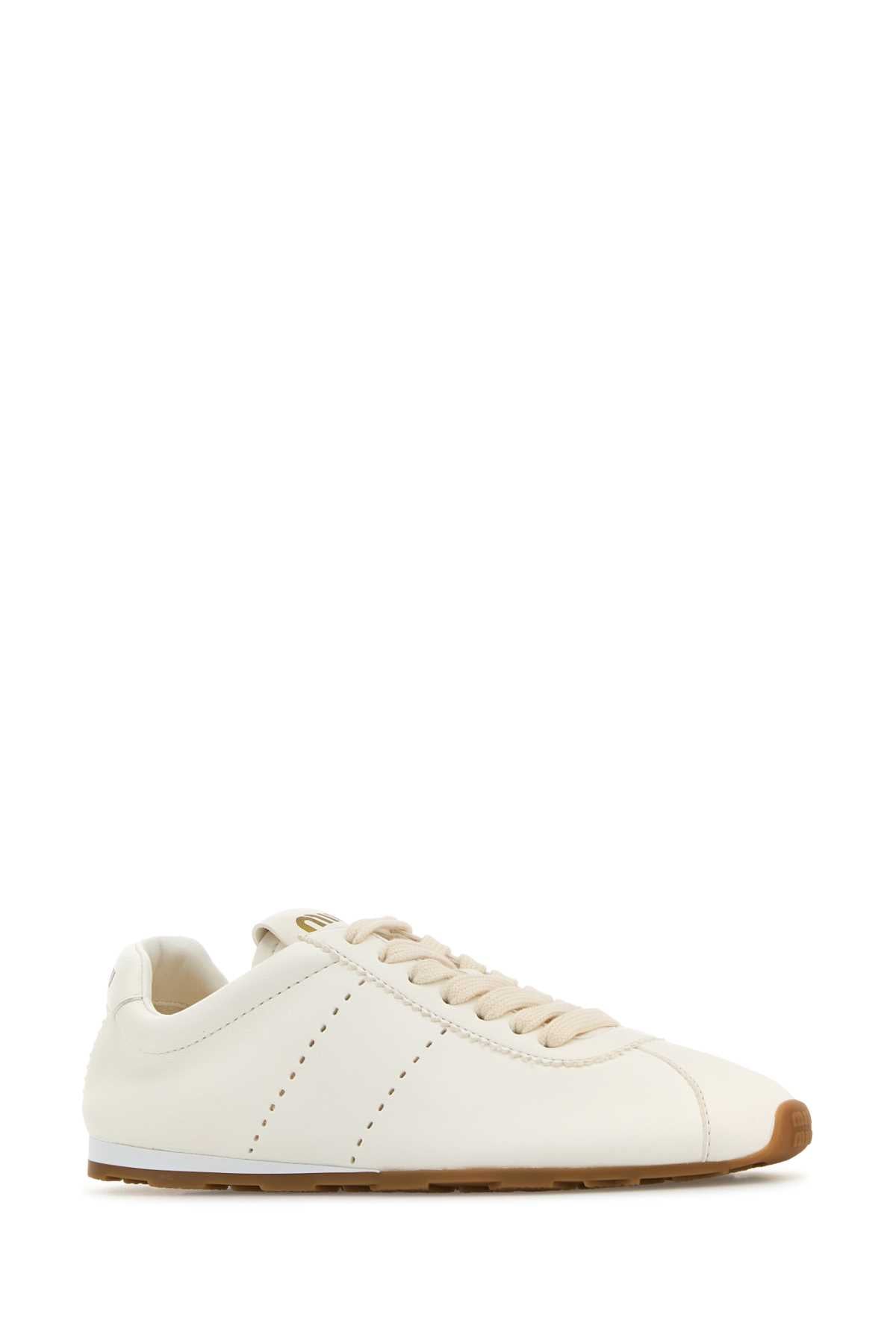 WHITE LEATHER PLUME SNEAKERS Miu Miu