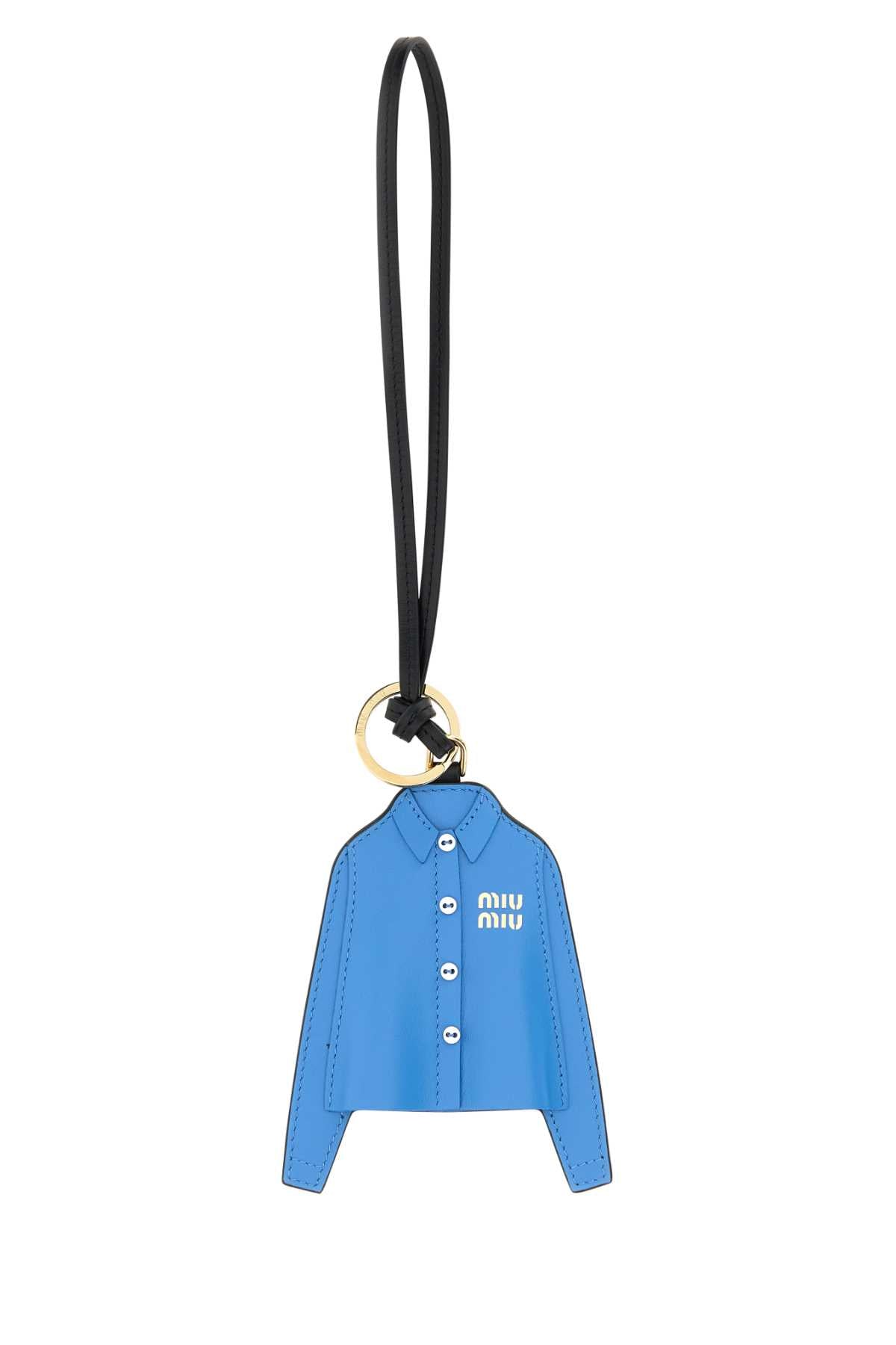 CERULEAN BLUE LEATHER KEYRING Miu Miu LIGHT BLUE TU